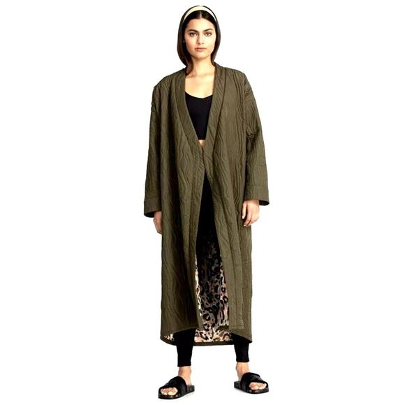 *Damaged* Calme Johnny Was Ava Quilted Wrap Belted Robe Coat Green Size XS *Flaw - Picture 10 of 16